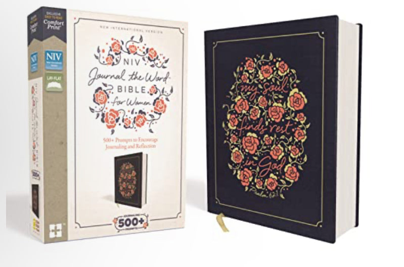 NIV, Journal the Word Bible for Women, Cloth over Board, Navy, Red Letter, Comfort Print: 500+ Prompts to Encourage Journaling and Reflection