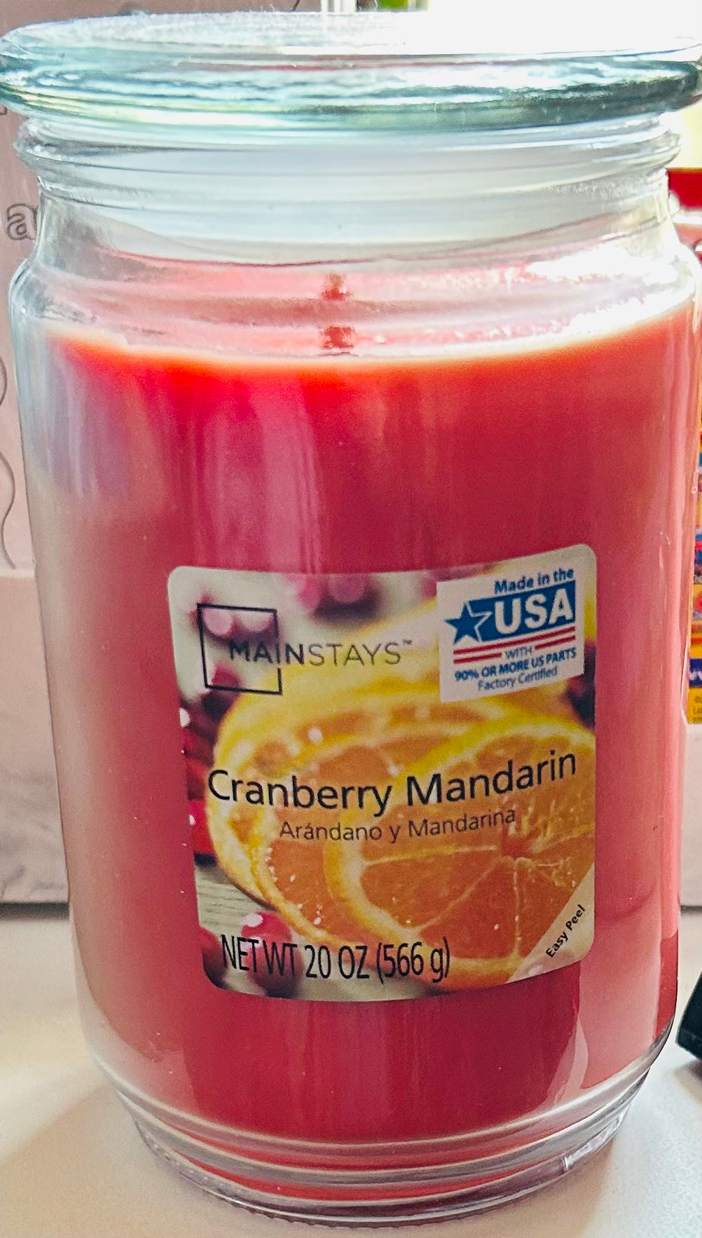 Mainstay Candle Cranberry Manderin Medium Jar Candle
