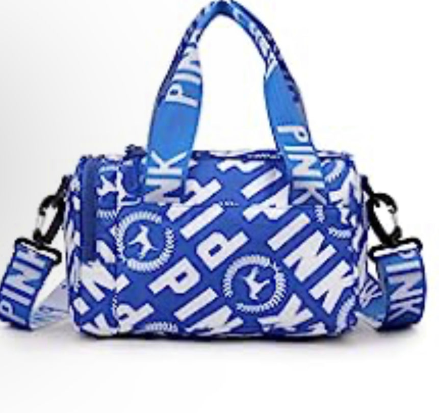 Cute Duffle Bag with handle, Travel Tote Bag Blue with white Print
