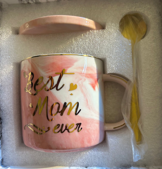 Best mom Ever coffee Mug/with spoon and cup lid Pink