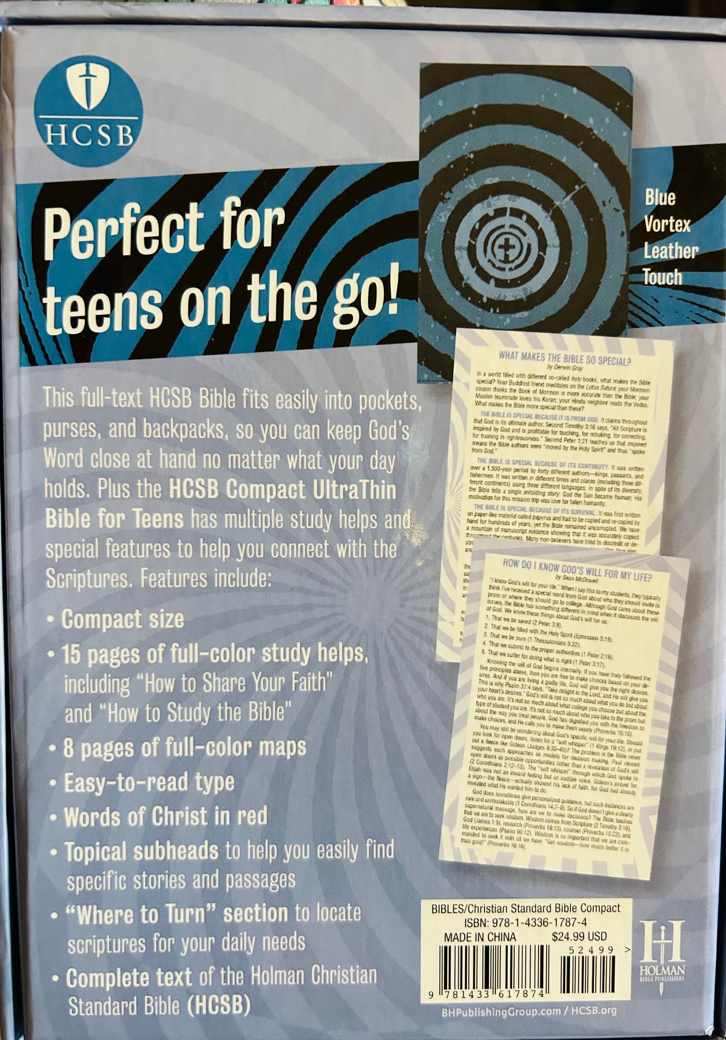 HCSB Compact Ultrathin Bible for Teens, Blue Vortex LeatherTouch